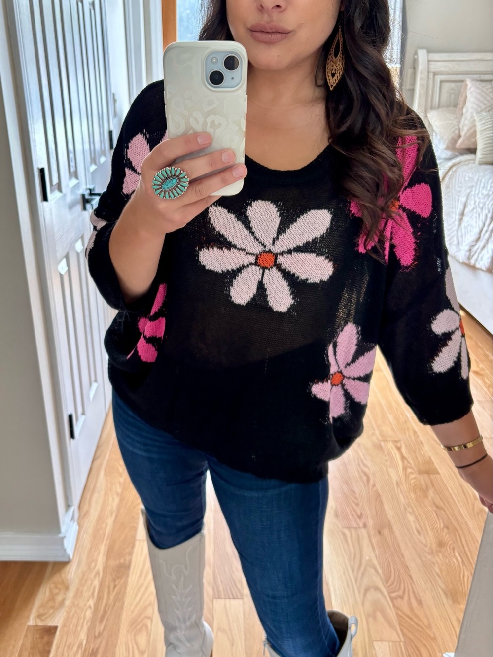 BiBi black floral lightweight sweater